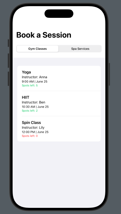 Screenshot of booking